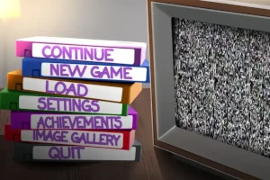 An old television showing static with a collection of labeled video tapes sitting near it.